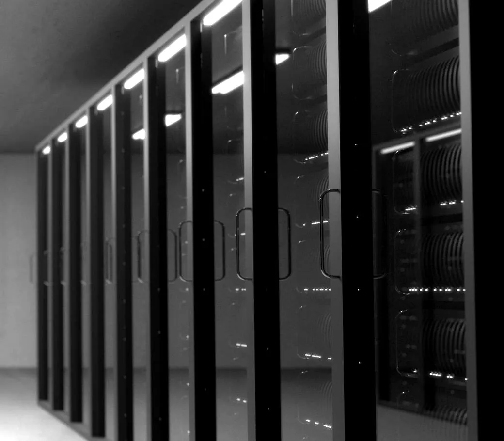 A row of server cabinets in a data centre