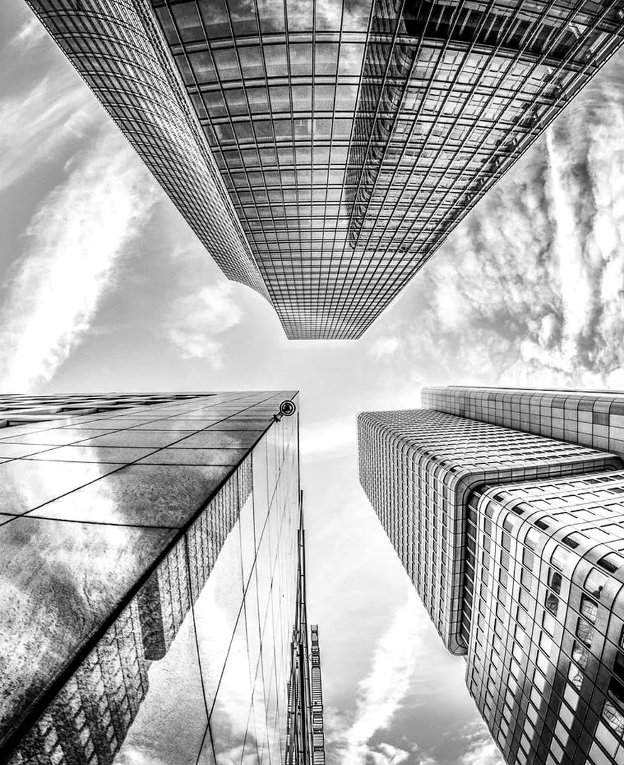 Skyscrapers photographed from below